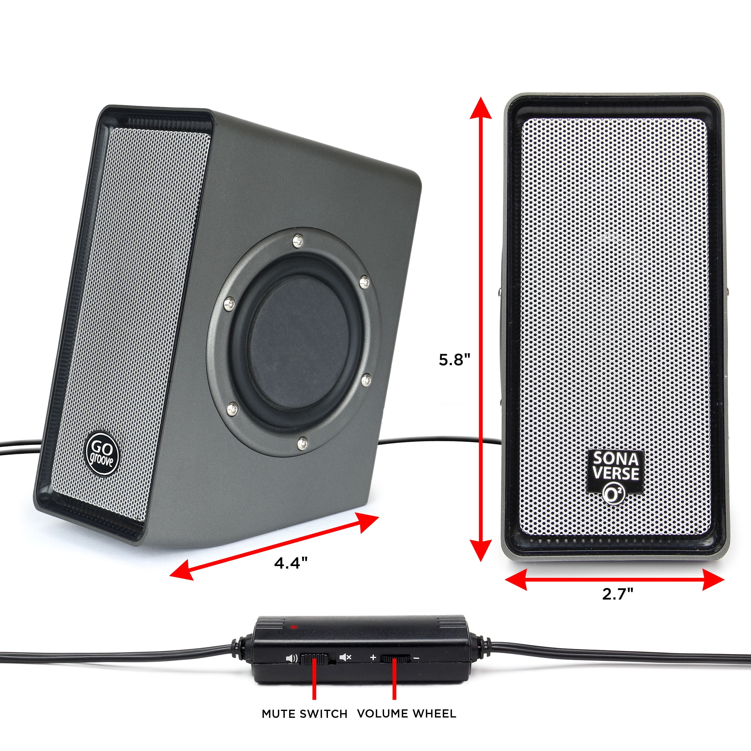 GOgroove SonaVERSE O2 USB Multimedia Stereo Speaker with Powered Subwoofer & Volume Control