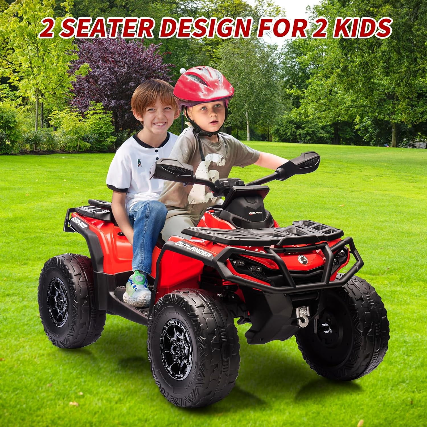 EastVita 2 Seater Ride On Car,24V Licensed Can-Am Electric ATV Car for Kids, 4 Wheeler Electric Toy Car with Bluetooth,Led,Leather Seaters,5 Mph Max Speed