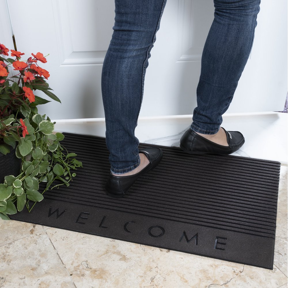 Ottomanson Stripes Scraper Rubber Easy Clean Doormat, Brown, 18"X30