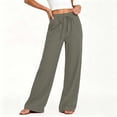 thumbnail image 2 of Wlynlyn Women Wide Leg Cotton Linen Pants with Pocket High Waisted Lounge Palazzo Pants Beach Vacation Trousers(Small,Army Green), 2 of 8
