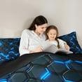 thumbnail image 4 of Manfei Teens Futuristic Honeycomb Twin Bedding Sets 7-Piece, Blue Abstract Ombre Bedding Comforter Set, Geometric Stripes Reversible Sheet Sets, Microfiber Bedroom Decor, 4 of 7