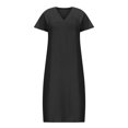 thumbnail image 3 of Kmdttou Women's Short Sleeve Loose Plain Dresses Women's Casual Fashionable Solid Color Slit Short Sleeved V-neck Dress, 3 of 5