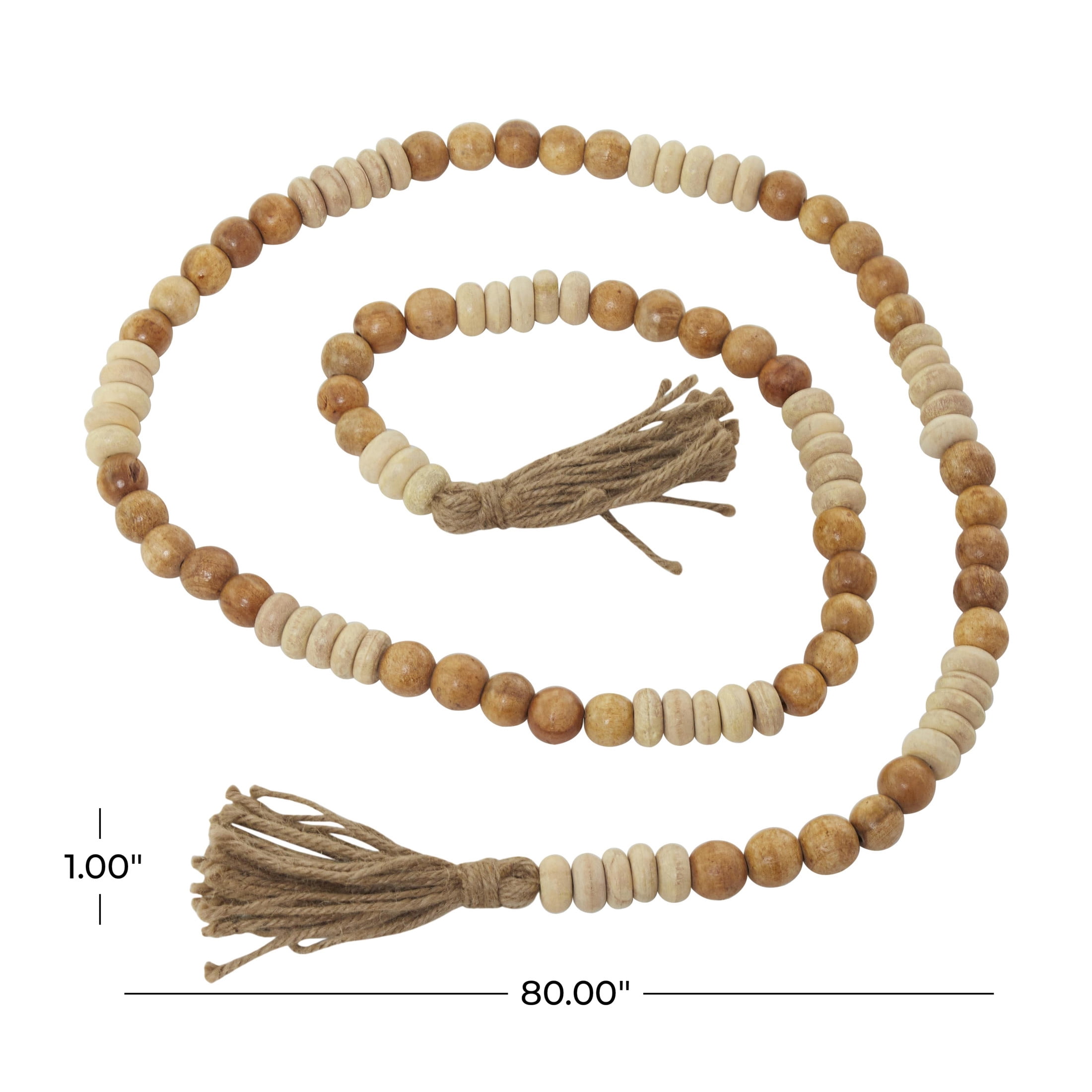 DecMode Handmade Round Long Carved Brown Mango Wood Garland with Tassel