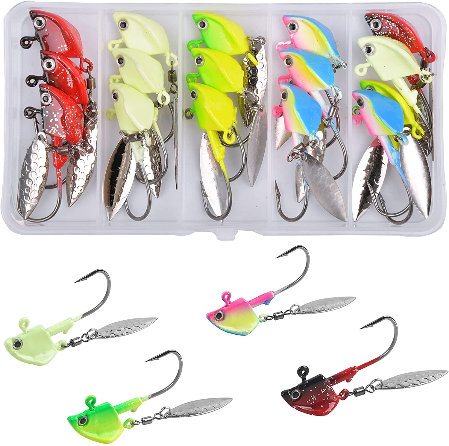 Dovesun Fishing Jig Heads Underspin Jig Heads with Willow Blade Green/Colorful/Red 1/8oz 1/4oz 3/8oz 1/2oz 10pcs