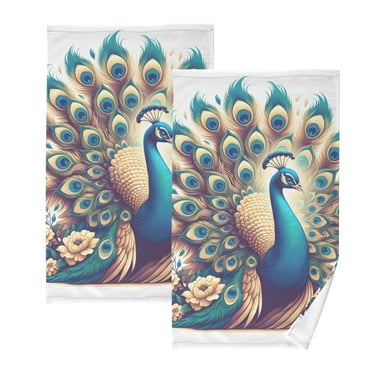 Beautiful Peacock 2 Pcs Hand Towel Set Cotton Absorbent Soft Face Towels Bath Towels for Bathroom Kitchen Shower Hotel Decor 16"x28"