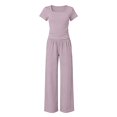 thumbnail image 4 of Ruyang Kids Girls 2 Piece Outfit Crew Neck Short Sleeve Top and Wide Leg Pants Summer Teens Solid Casual Sweatsuit Set, 4 of 9