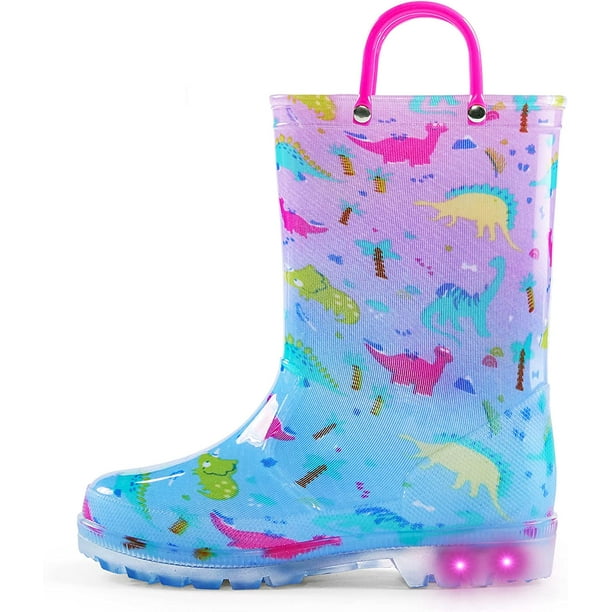 K KomForme Kids Blue Gradient Rain Boots Waterproof Light up Girls