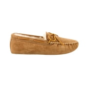 Minnetonka Mens Sheepskin Soft Leather Sole Moccasin Slipper, Tan, 9 M US
