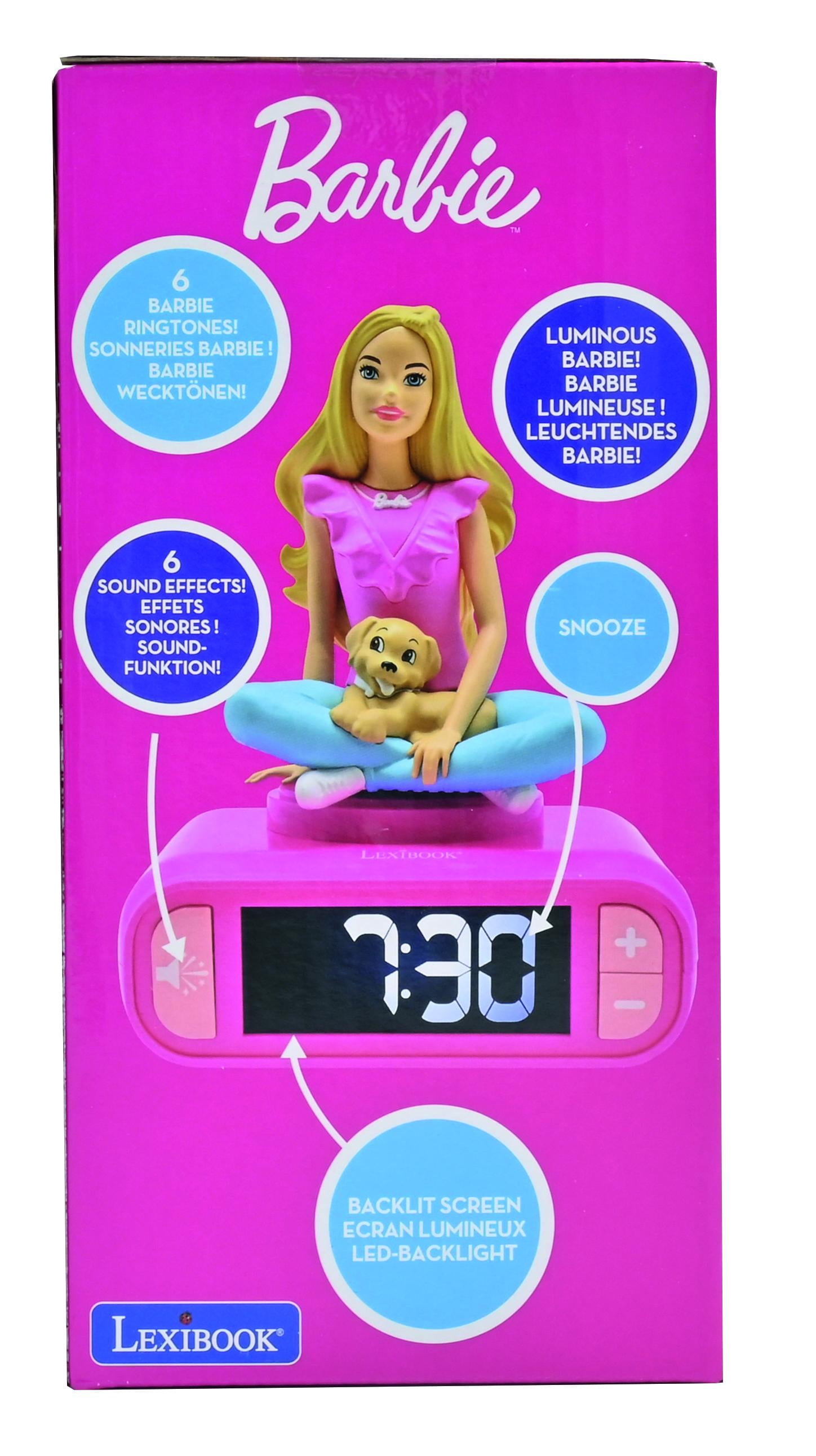 Lexibook, Mattel Barbie, Barbie Nightlight Alarm Clock, Sounds and Melodies, LCD Backlit Screen, Luminous, Snooze, Pink