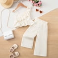 thumbnail image 6 of UngA Toddler Girls Cute Ruffle Sleeve Crop One Shoulder Tank Top and Pleated Wide Leg Pants Set Two Piece Summer Outfits 6-7 Years,White, 6 of 6