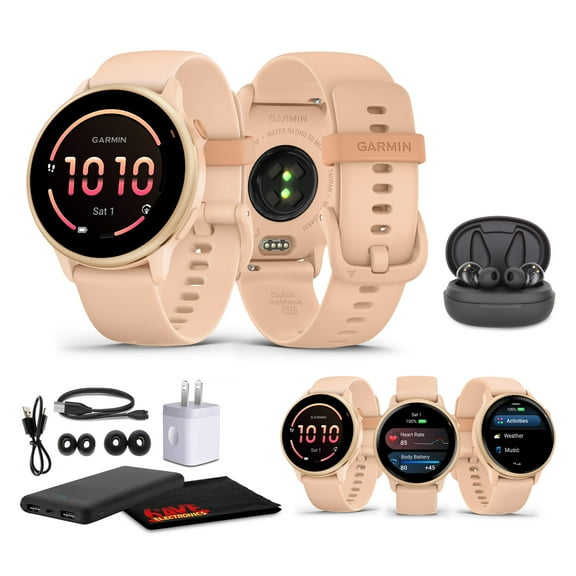 Garmin Vivoactive 6 Smartwatch Metallic Pink Dawn with Pink Band Best Fitness GPS Smart-watch with AMOLED Display, 11-Day Battery, 80  Sports Apps, Activity Tracking Watch Bundle For Men &Women