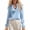 Sky Blue, variant on Women's Ruffle Trim V Neck Puff Long Sleeve Blouses Elastic Flared Cuff Crinkle Lightweight Tops Casual Boho Summer Drawstring Waist Shirts (White,XXL)