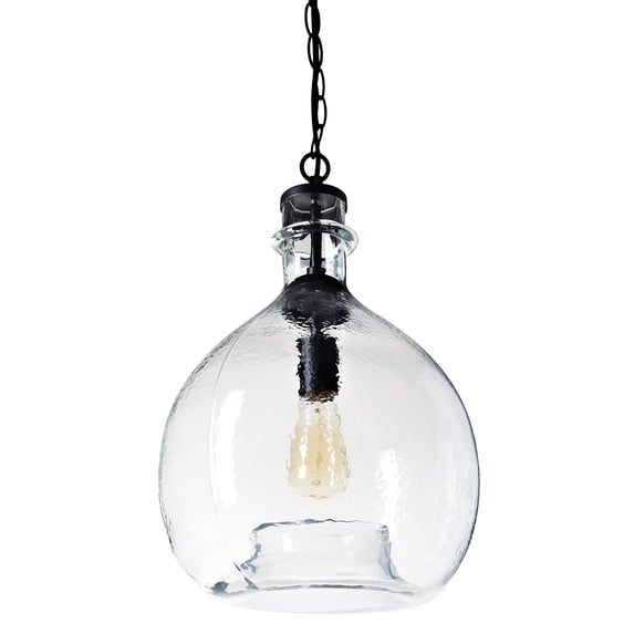 CASAMOTION Wavy Hammered Hand Blown Glass Pendant Light, Clear, 13"