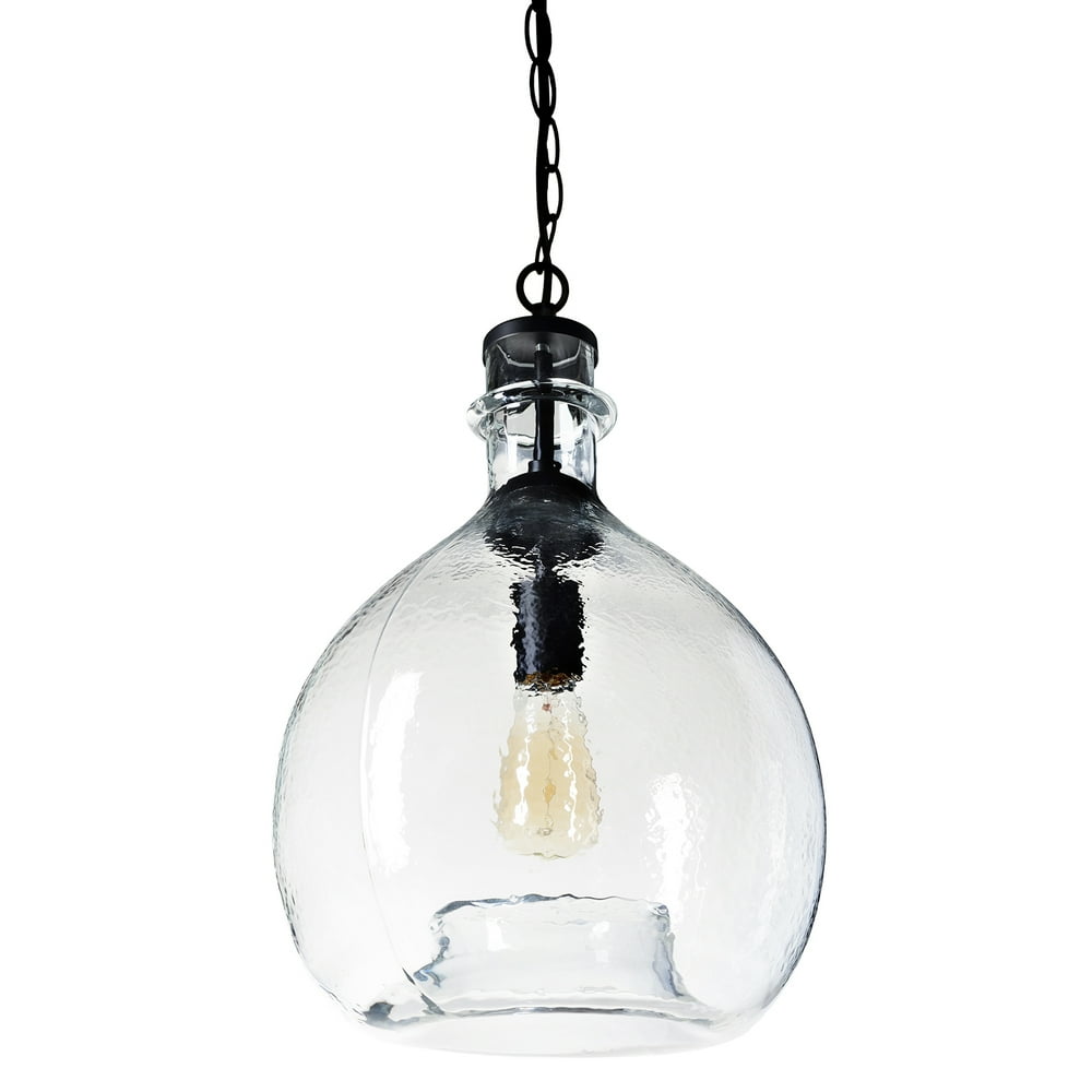 CASAMOTION Wavy Hammered Hand Blown Glass Pendant Light, Clear, 13