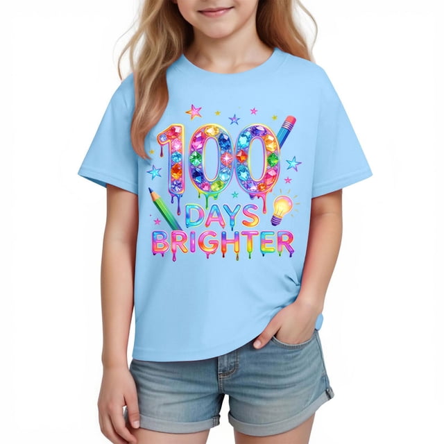 Camisetas de Manga Corta Linda con Impresión Gráfica Linda para la Temporada Escolar de las Niñas Camisetas de Manga Corta para el Juego Casual Y los Trajes Familiares