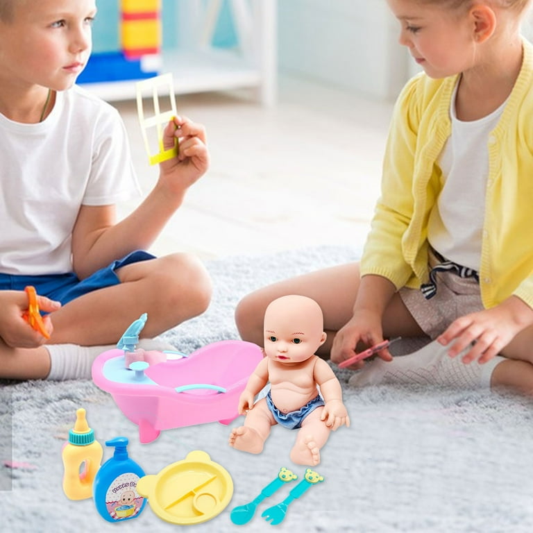 PIMOXV Baby Bath Toys 13-Inch Little Newborn Doll Bath Set Real