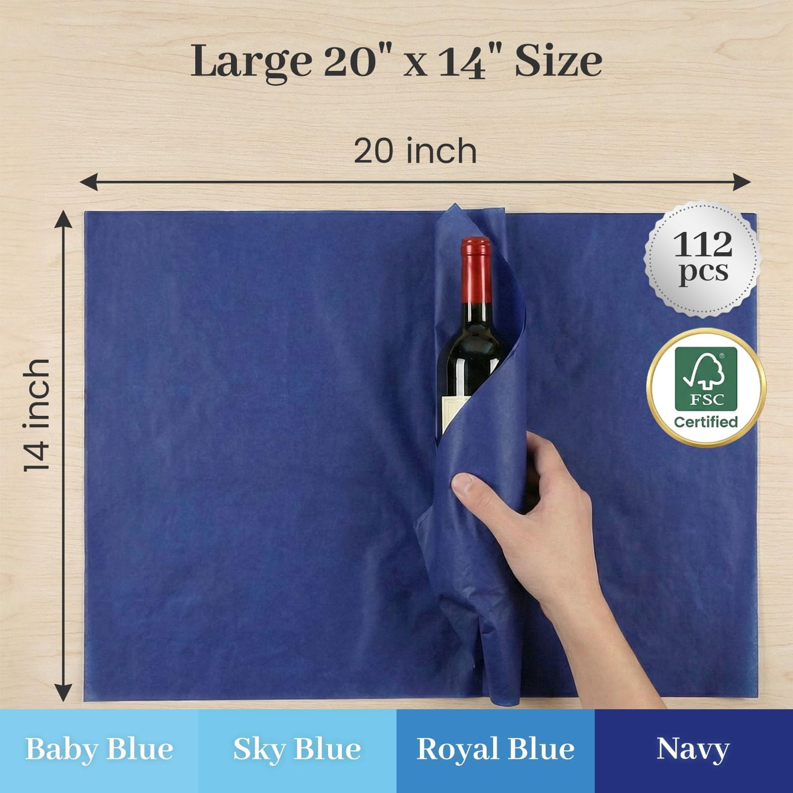 112 Sheets Tissue Paper – 20 x 14 Inch, for Gift Bags, Mother's Day, DIY Crafts, Gift Wrapping, Decor, Available in Blue, Brown, Green, Multi, Orange, Purple, Red, and White