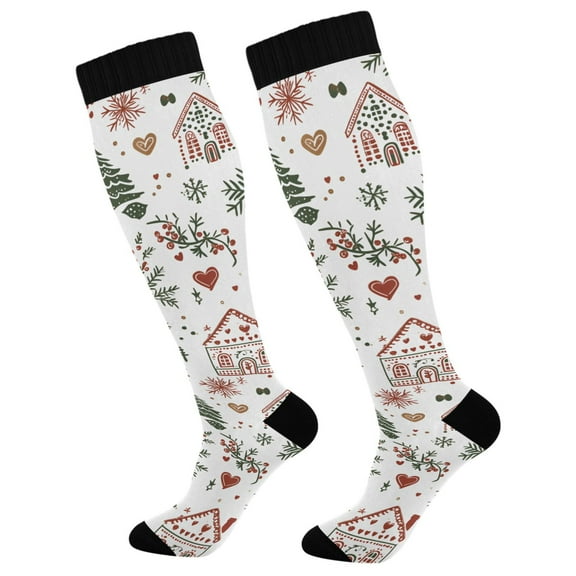 FORMRS Womens Knee High Socks Casual Long Thick Travel Daily Wear, 1 Pair, White Nordic Christmas House