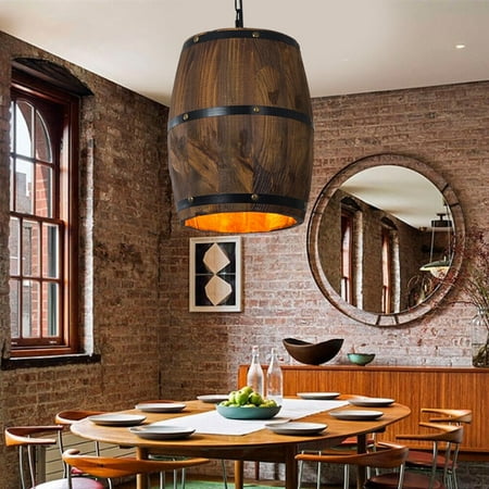 

Miumaeov Vintage Wood Pendant Lamp for Kitchen Island Retro Barrel Shaped Hanging Light 35.4 in Adjustable Chain Rustic Light Fixture for Living Room Bar Club Cafe Bedroom 13 x 9.4in