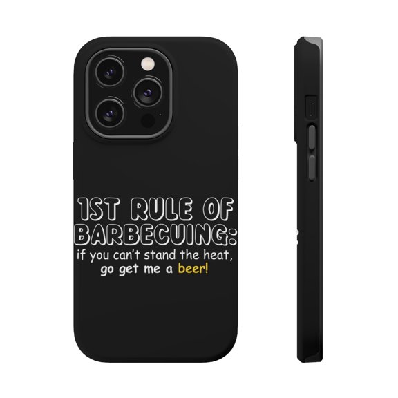 DistinctInk Tough Case for Apple iPhone 15 PRO (6.1" Screen), Compatible with MagSafe Charging - 1st Rule of Barbecuing - Get Me a Beer
