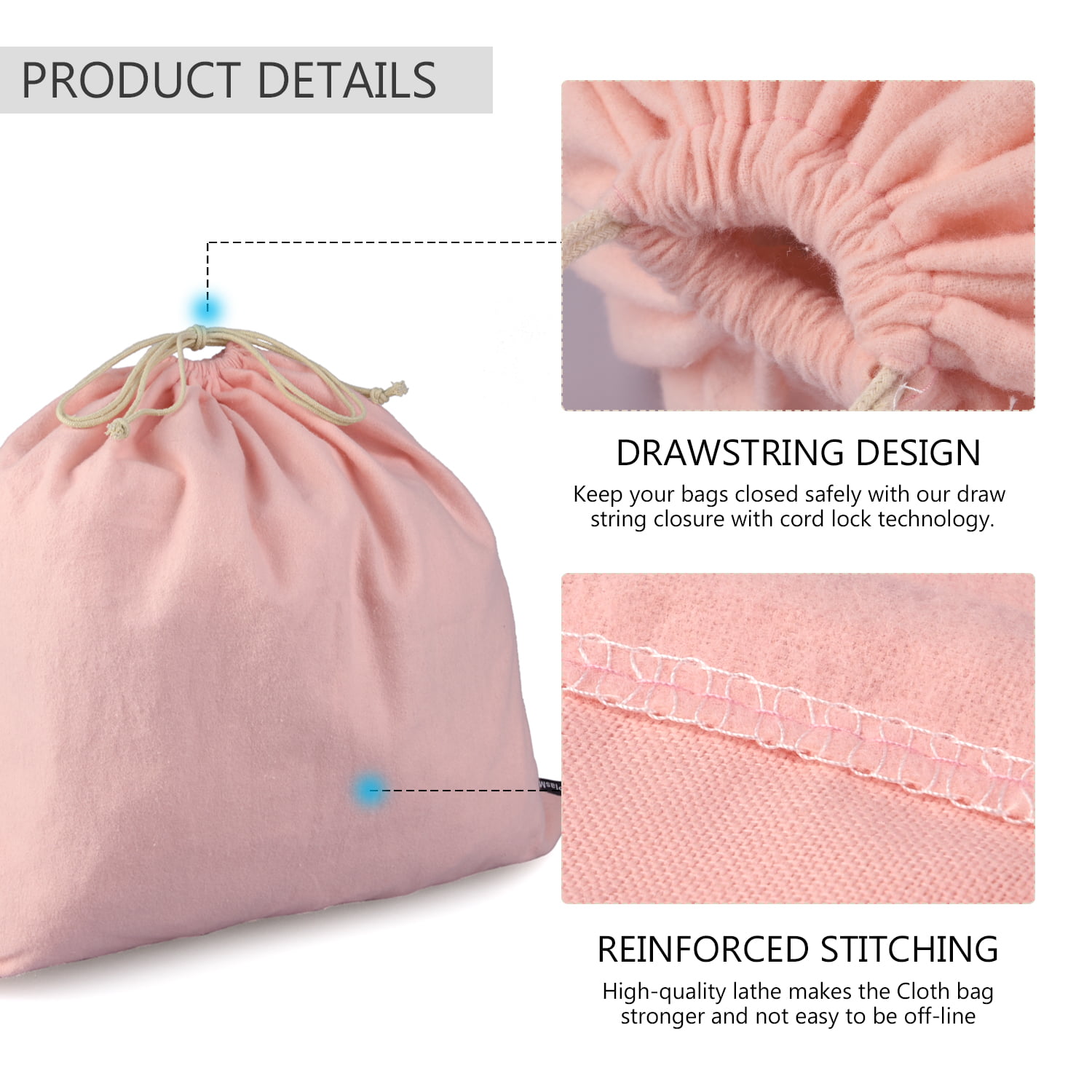 PlasMaller Dust Cover Storage Bags Purified 100% Cotton Flannel with  Drawstring Pouch For Handbags Purses Pocketbooks Shoes Boots Set of 3  (Pink) 