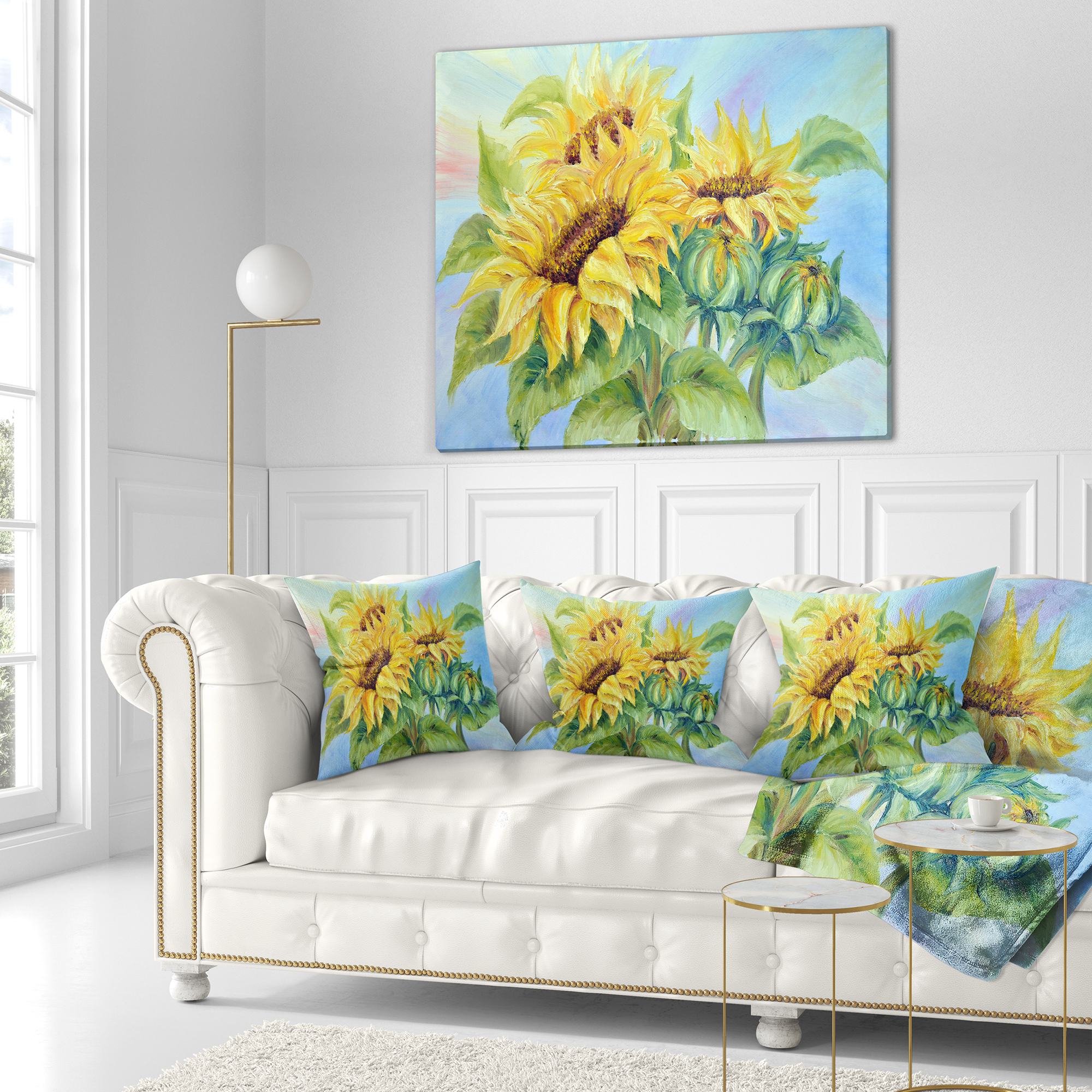 Designart Three Sunflowers - Floral Throw Pillow - 18x18