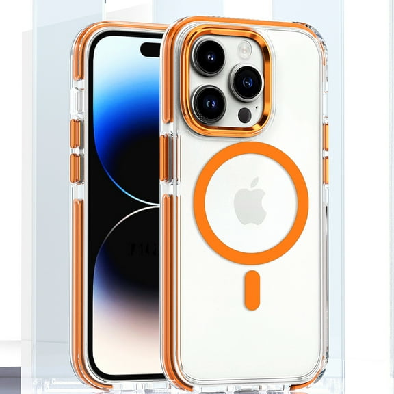 Decase Strong Magnetic Case for iPhone 16 Pro Max,Compatible with Mag-safe,Military-Grade Protection,Clear Slim Shockproof Protective Phone Cover for Women Men-Transparent,Orange