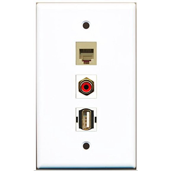 RiteAV - 1 Port RCA Red and 1 Port USB A-A and 1 Port Phone RJ11 RJ12 Beige Wall Plate