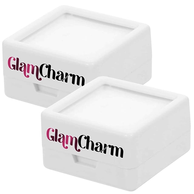Caja para Regalo de Aniversario GlamWhite3 2Pzas Blanco 3x3x1.7cm Plástico Interior Terciopelo Joyero con Logo.