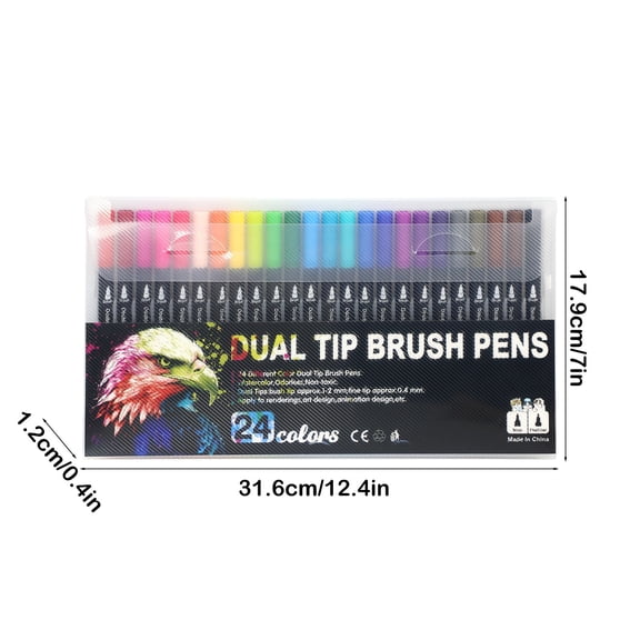 24 Colors Dual Tip Brush Pens, Fine Liner & Brush Tip Water-Based Non-Toxic Vibrant Art Markers for Drawing, Sketching, Calligraphy, Coloring and Journaling Projects