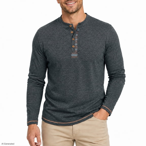 AZoiNM Men's Henley Neck Long Sleeve T-Shirt Soft Stretch Slim Fit 4 Button Placket Casual Top