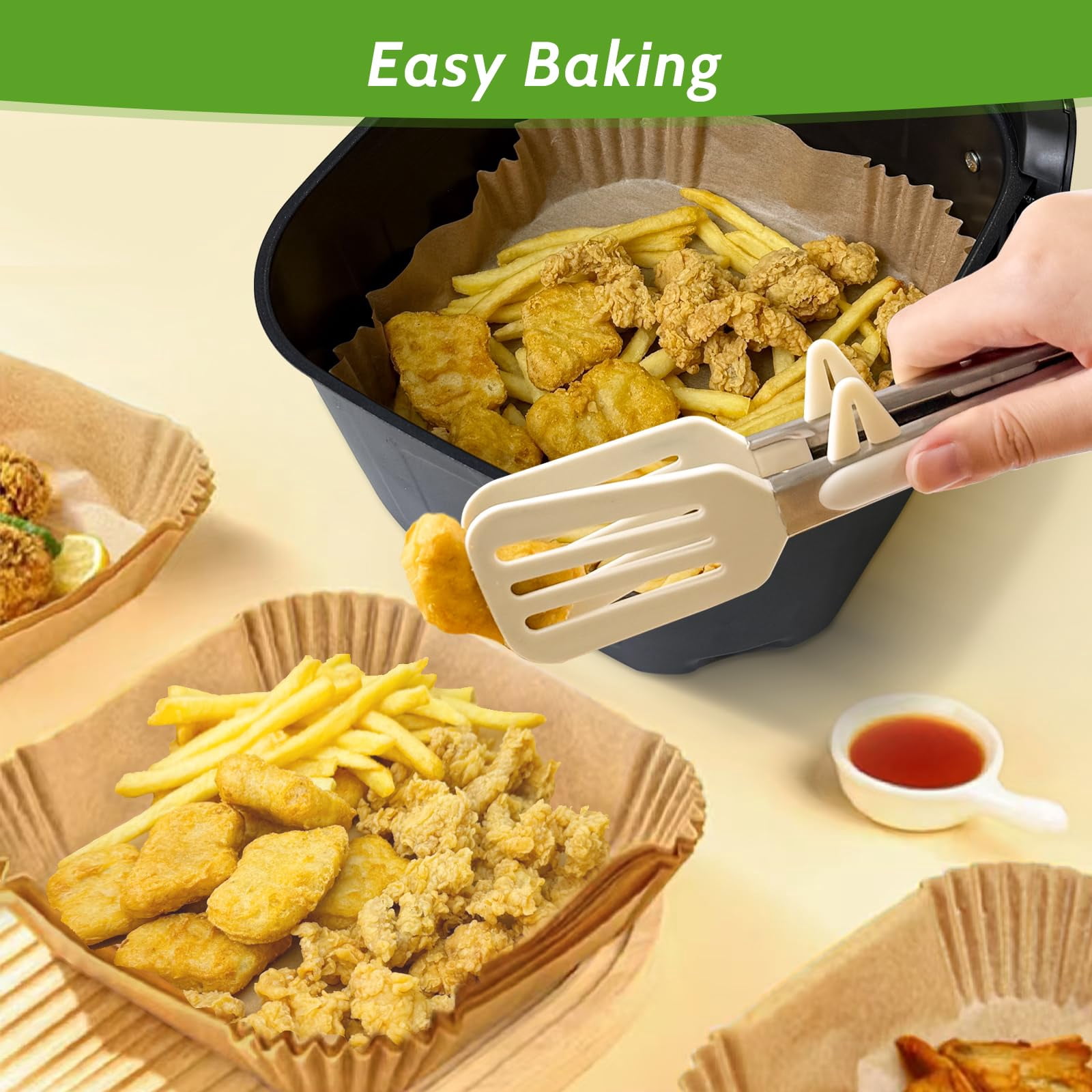 360 Pcs 8” Square Unbleached Heavy Duty Air Fryer Paper Liners Disposable, Non-Stick & Non-Leak Parchment Paper Liners for Airfryer Basket, Deep Fryer Parts & Accessories