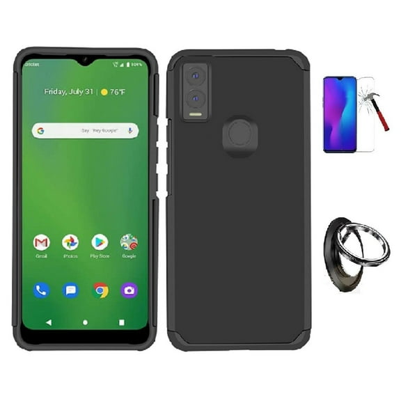 Phone Case for Cricket Innovate E 5G, Hybrid Hard Cover Case    Ring/ Tempered Glass (Black)