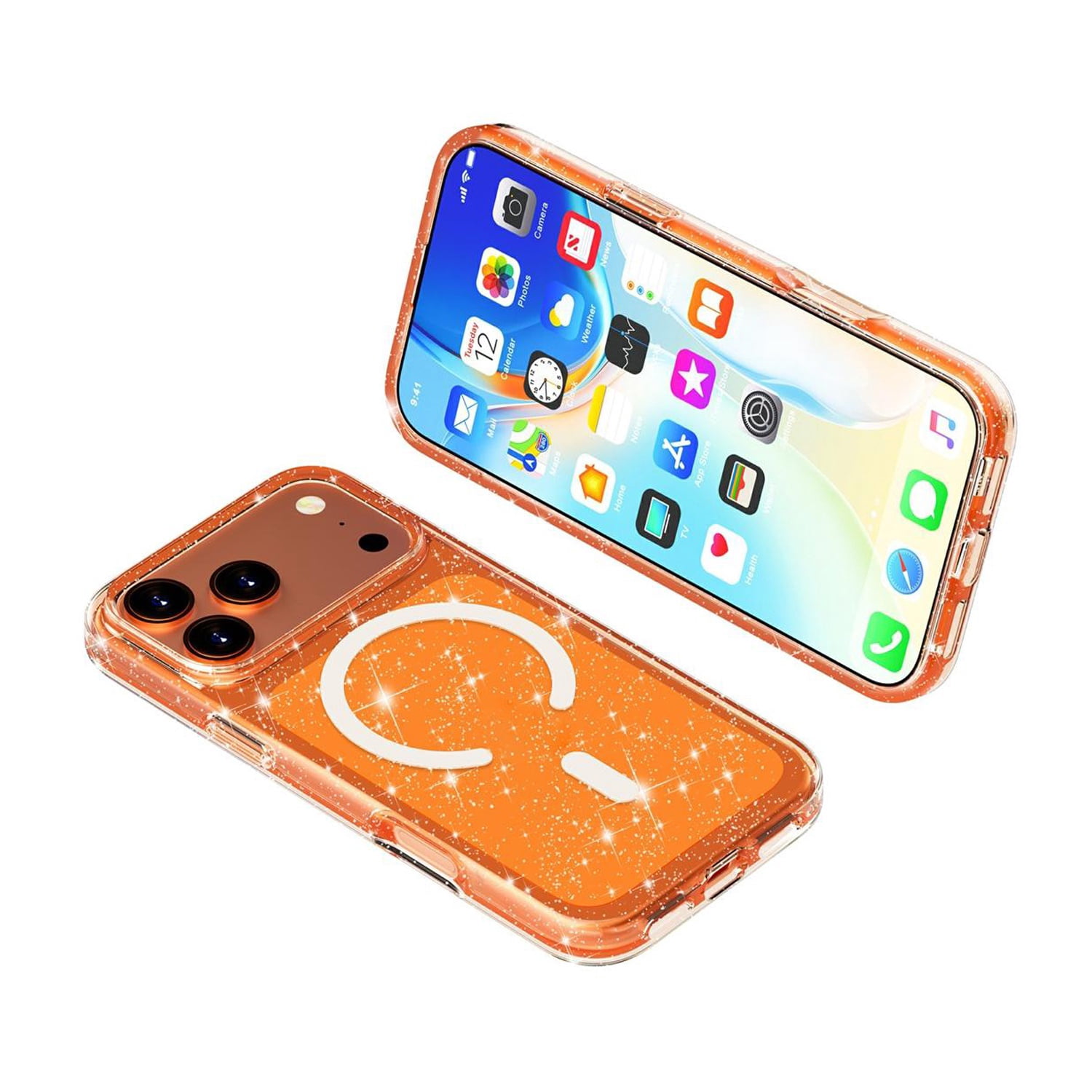 iPhone 17 Pro Transparent Design Case with MagSafe - Sparkle Orange
