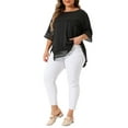 thumbnail image 2 of Blusas Casuales de Manga Corta de Encaje de Talla Grande para Mujeres Agnes Orinda, Cuello Redondo, 2X, Negro, 2 of 6