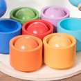 thumbnail image 3 of Bolas de arcoíris en tazas juguetes de aprendizaje preescolar juguete de clasificación de colores de madera portátil, 3 of 9