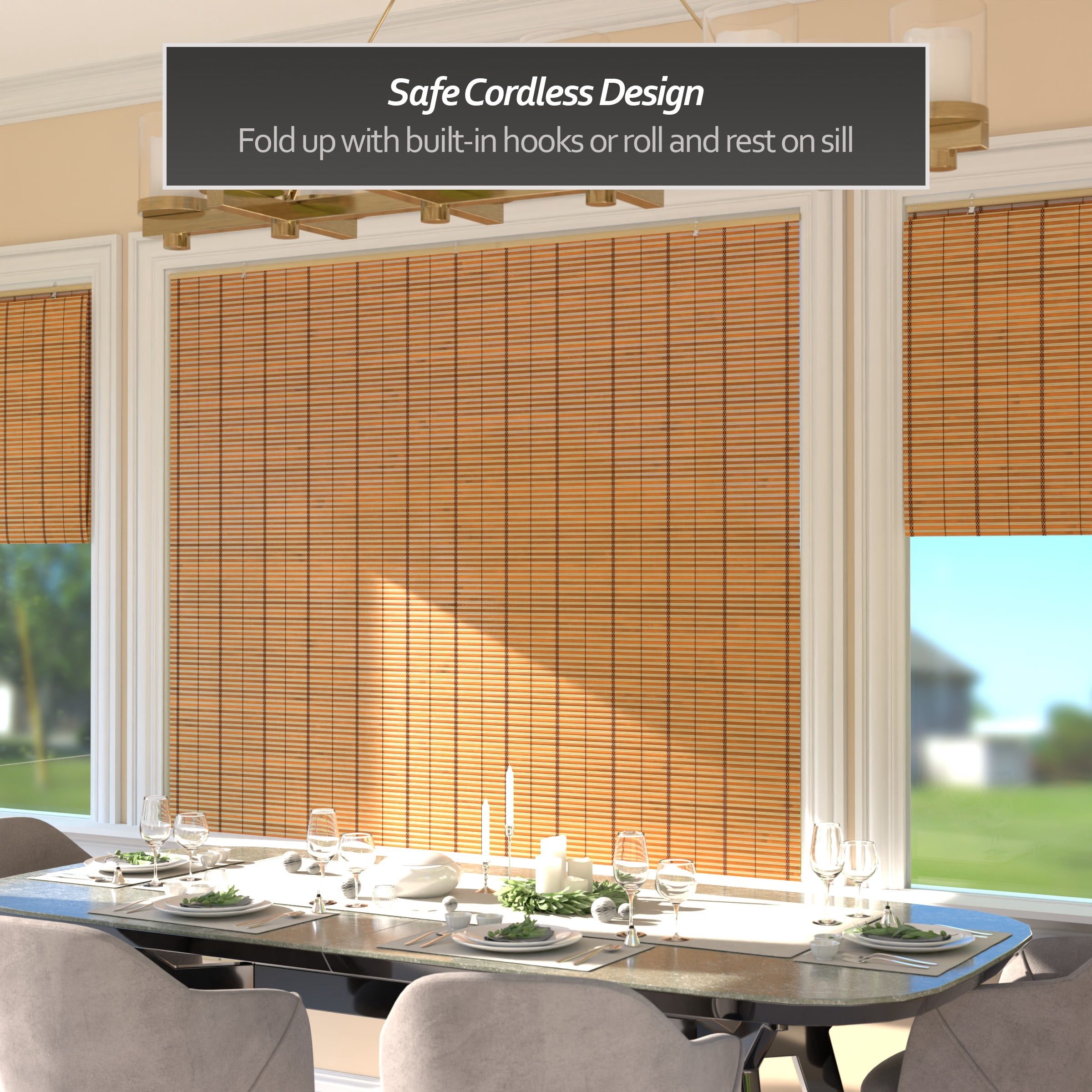 Red Lantern Burnt Bamboo Cordless Window Shade - Two-tone Honey 72" W