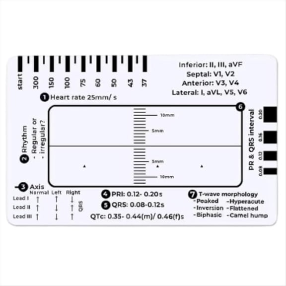 ECG 7 Step Ruler, Ruler for ECG/EKG Interpretation, Rapid and Quick Cardiac Analysis Measurement Tool