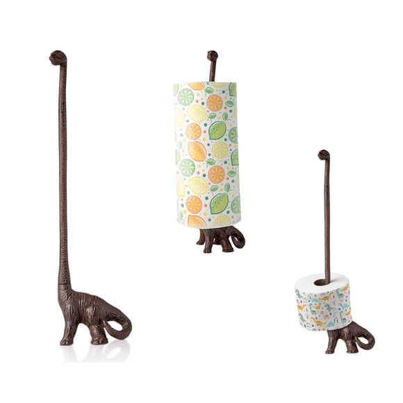 Comfify Porte-Essuie-Tout en Fonte Dinosaure Ou Porte-Papier Hygiénique Autoportant - Brun Rustique avec Fini Vintage