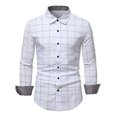 thumbnail image 2 of Camisas Para Hombre Manga Larga Regular Fit Camisa informal con estampado a cuadros de otoño para hombre, camisa de manga larga con botones y cuello vuelto, blusa (White, XL), 2 of 4