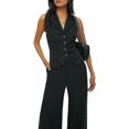 thumbnail image 4 of Women Two Piece Snapbutton Short Suit Vest and Wide Leg Pants Set, 4 of 5