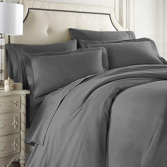 Nestl Bedding 7-Piece King Duvet Cover and Bed Sheet Set - Includes Duvet Cover, Flat Sheet, Fitted Sheets, 2 Pillowcases, 2 Pillow Shams - Complete Luxury Soft Microfiber Bedding Set, Charcoal Gray