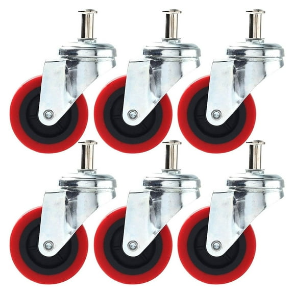 6 Pcs Pack Heavy-Duty 2.5" Swivel Caster Wheel Creeper Service Cart Stool Post Mount, M8 x 5/8" Metric Threaded Stem Casters Wheels Replacement