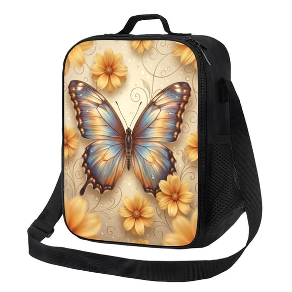 Butterfly Insulated Lunch Bag For Women Boho Ethnic Reusable Lunch Tote Therma Cooler Bag With Shoulder Strap Lunch Box For Work Office Picnic Meal Prep Bag