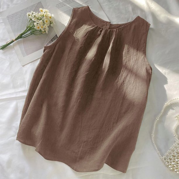 mfyjkho Camisetas Sin Mangas Para Mujer, Camisola De Verano Y Lino Para Mujer, Sin Mangas, Color Liso, Informal, Camisola Tops Elegantes Para Mujer Xxl