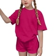 thumbnail image 4 of Ensemble T-Shirt et Short pour Filles, Haut à Col Rond Uni à Manches Courtes et Short, Tenue de Sport Décontractée Deux Pièces pour Enfants, 4 of 7