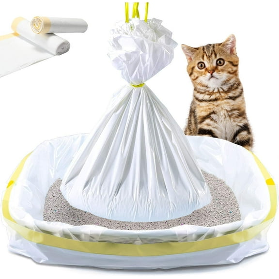 Walbest Cat Litter Box Liners, 7Pcs/Roll Drawstring Kitty Litter Pan Bags Giant Cat Litter Bags Extra Durable Pet Cat Supplies, 37.01" x 17.99"