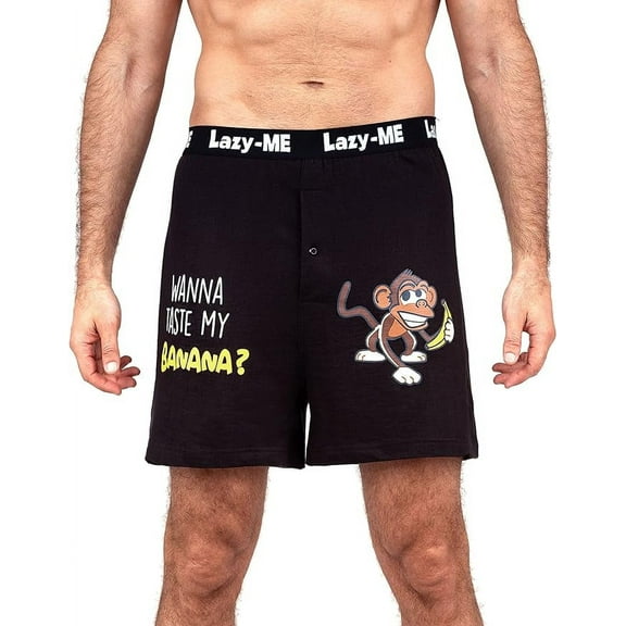 Lazy Me Men's Funny Novelty Boxer Shorts Humorous Underwear, Gag Gifts for Him, Taste My Banana, Size Medium