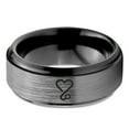 thumbnail image 2 of Tungsten Heart Cancer Survivor Love Band Ring 8mm Men Women Comfort Fit Black Step Bevel Edge Brushed Gray Polished, 2 of 4