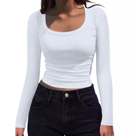 Dpjklzsn Women's Long Sleeve Crew Neck Top, Solid Casual Everyday Shirt